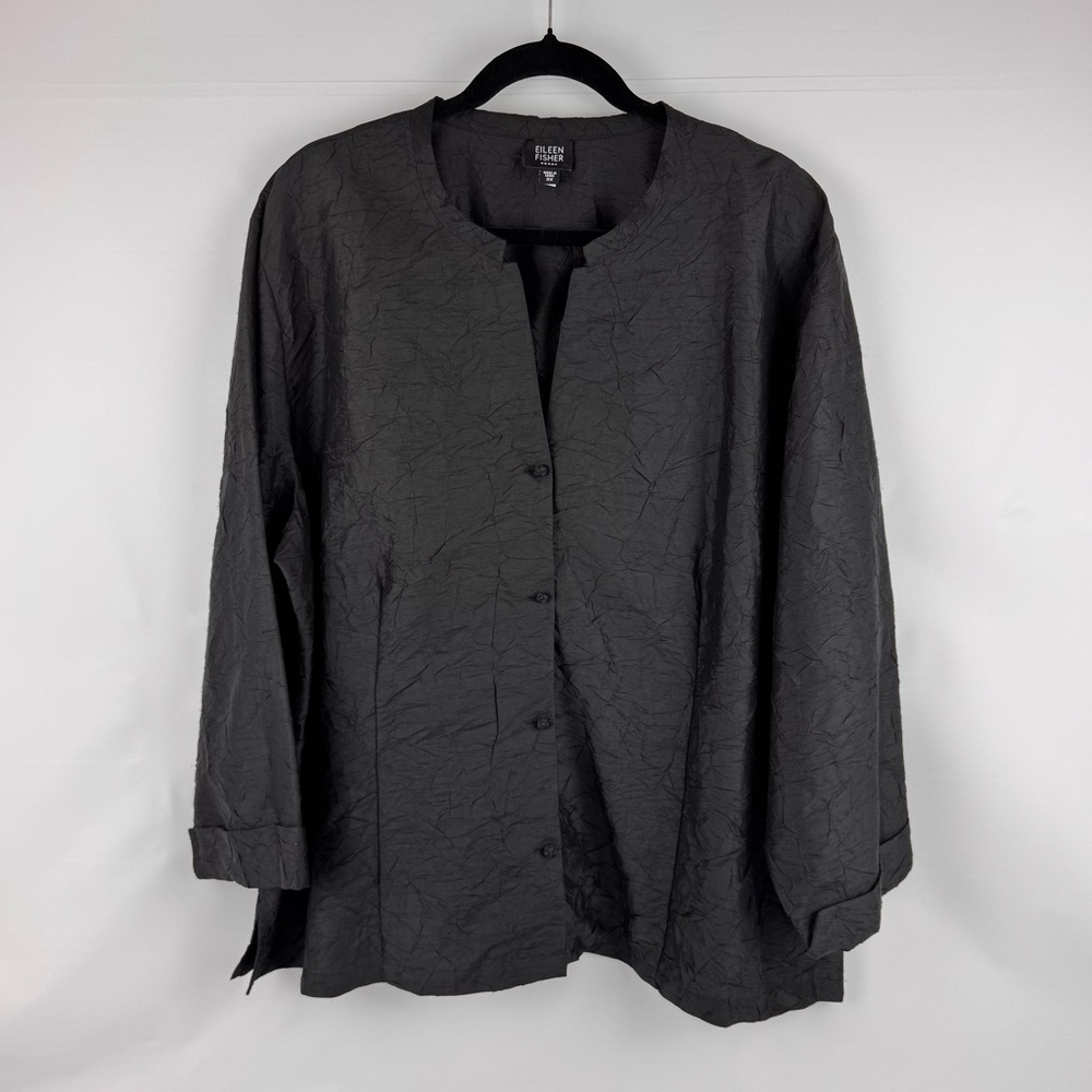 Eileen Fisher Silk Crinkled Black Jacket